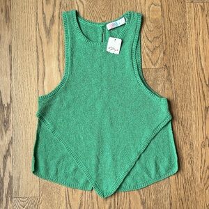 Free People Beach Sweatered Tank Small Green Boho Keyhole V-Hem NWT